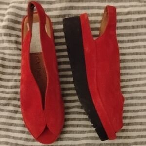 L'Amour Des Pieds Andray Red Suede Platform Slingbacks Sz 6.5